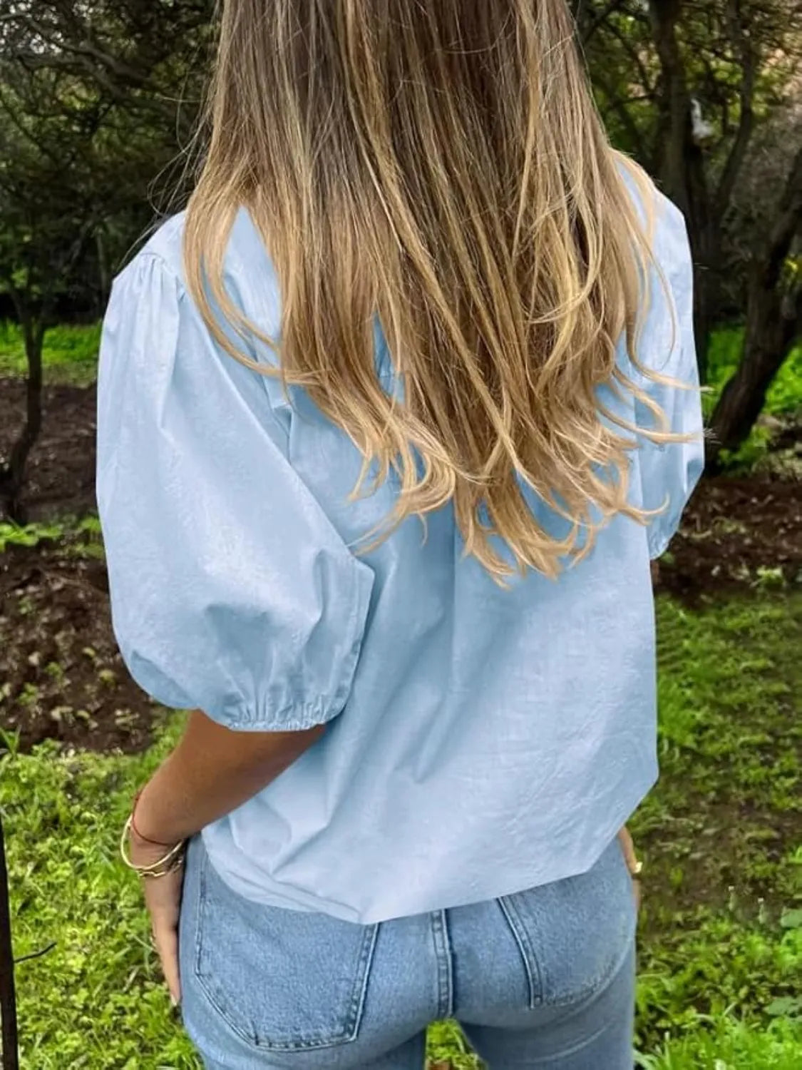Button Down Puff Sleeve Shirt