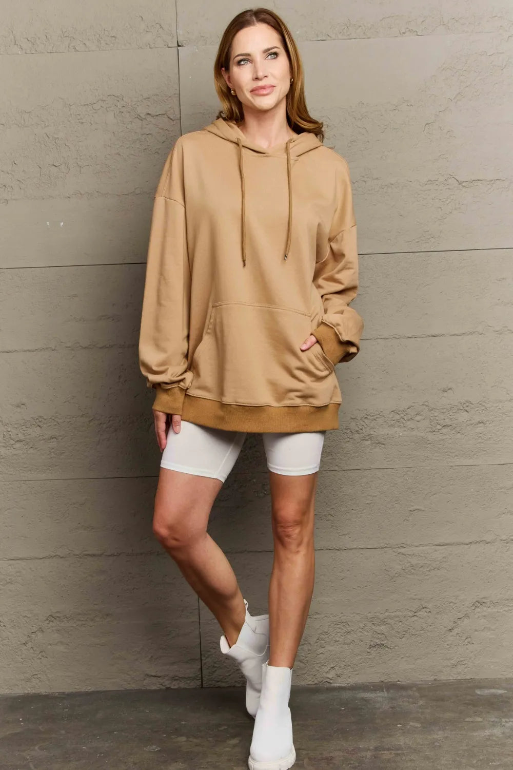 Full Size Drawstring Long Sleeve Hoodie Trendsi