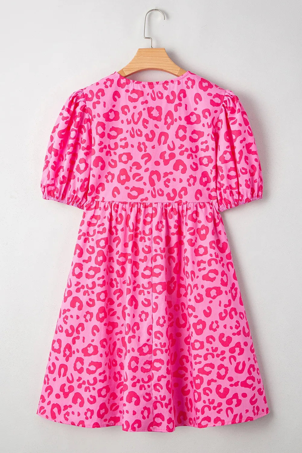 Leopard Tie Front Puff Sleeve Dress Trendsi