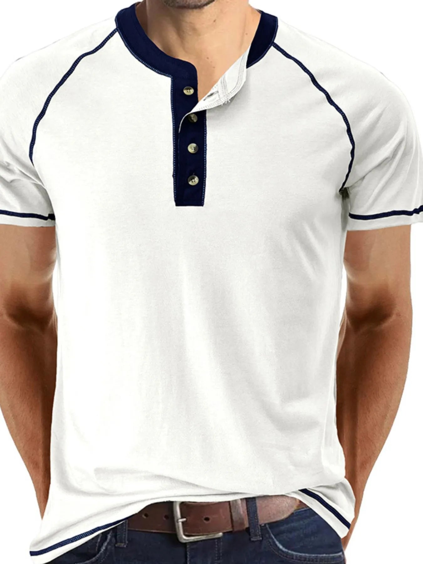 Men's Contrast Trim Henley Polo Shirt NicholesGifts