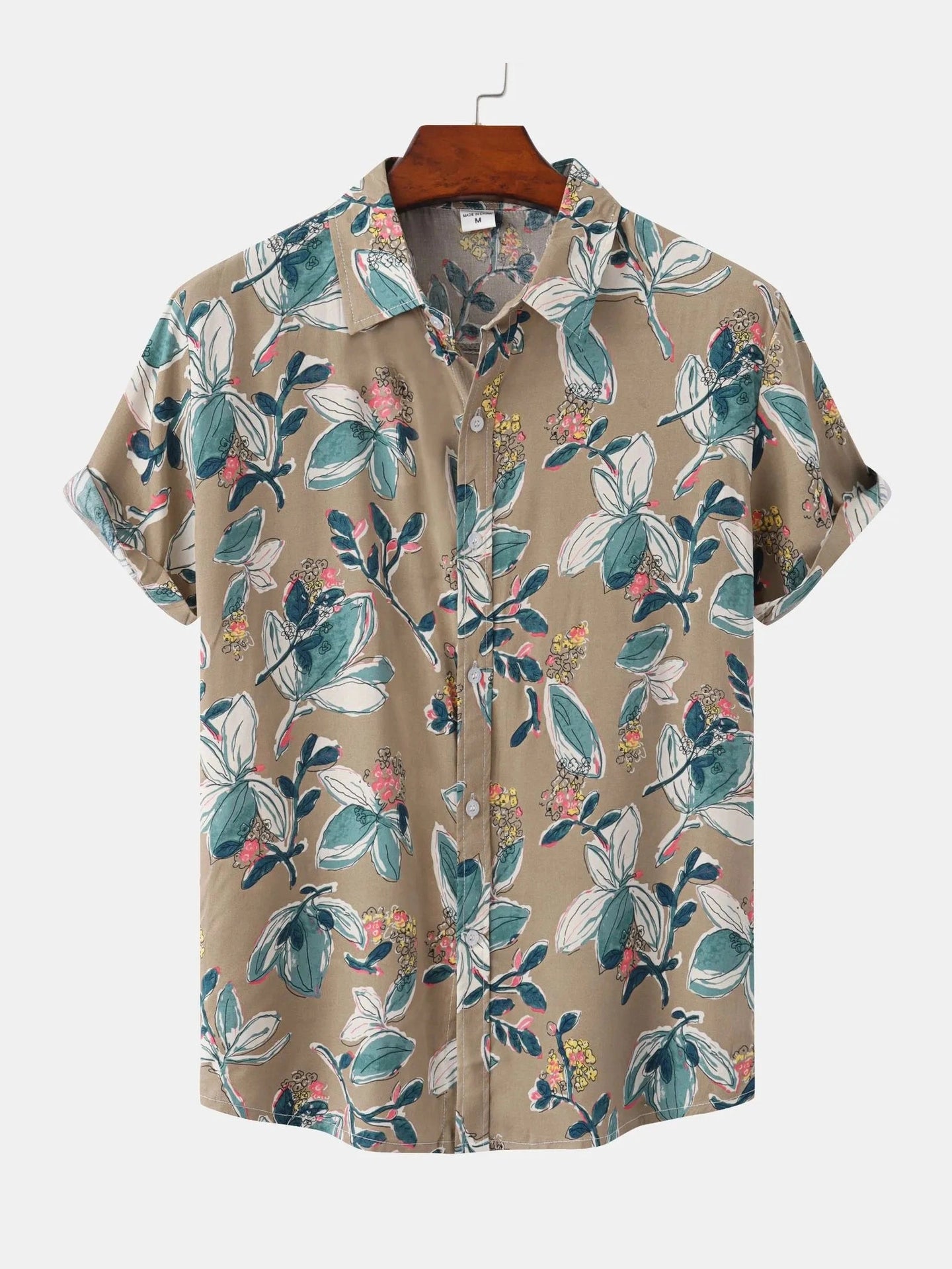Men's Plus Size Floral Print Short Sleeve Button-Up Shirt NicholesGifts