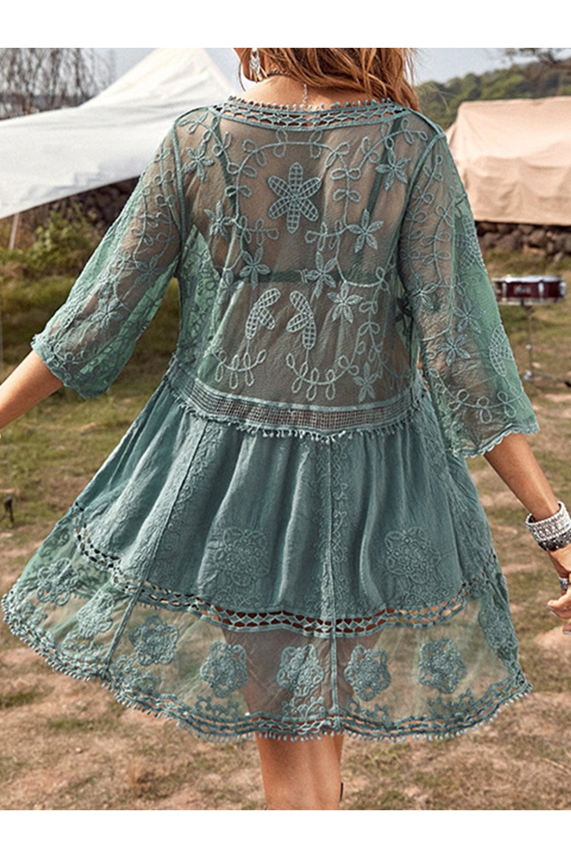 Lace Detail Plunge Cover-Up Dress nicholesgifts