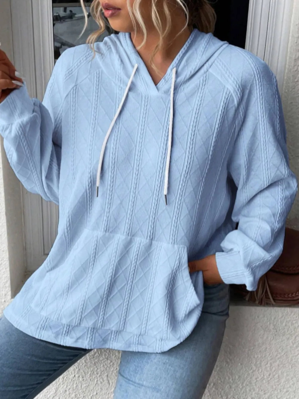 Full Size Drawstring Long Sleeve Hoodie Trendsi