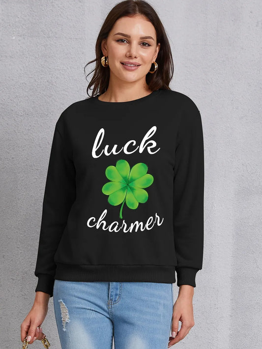 LUCK CHARMER Round Neck Sweatshirt Trendsi