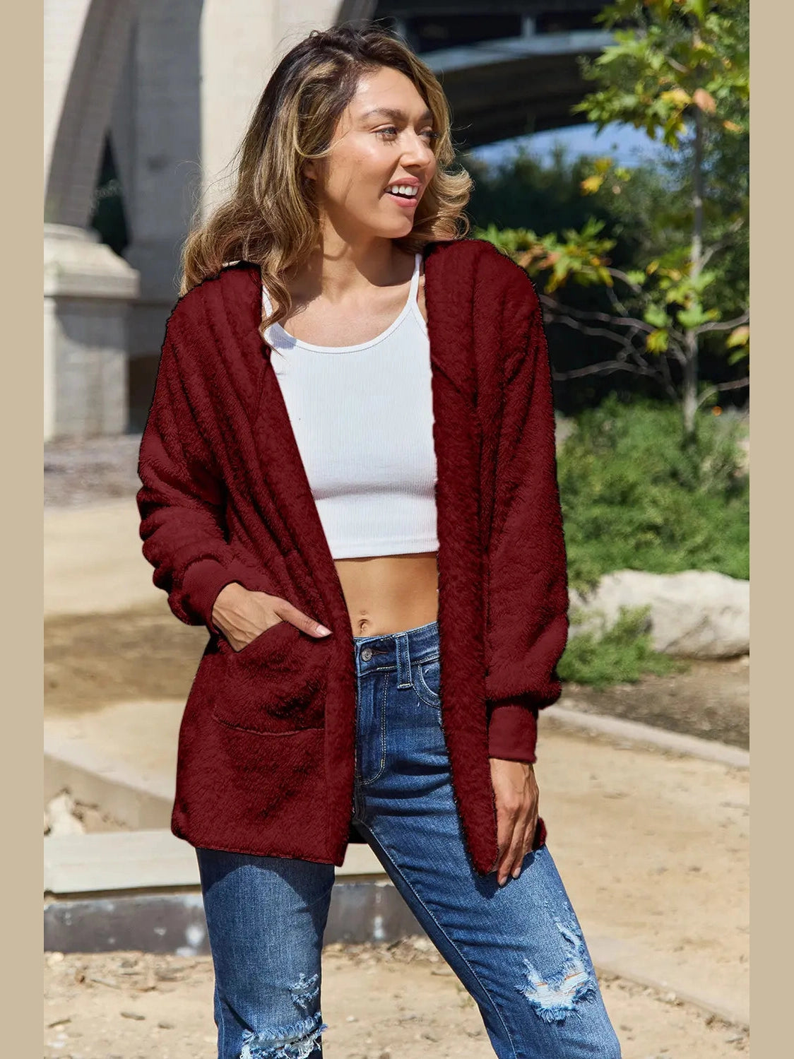 Full Size Teddy Hooded Jacket with Pockets nicholesgifts