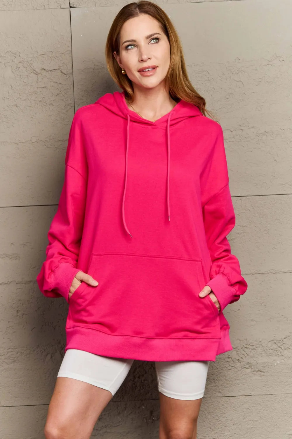 Full Size Drawstring Long Sleeve Hoodie Trendsi