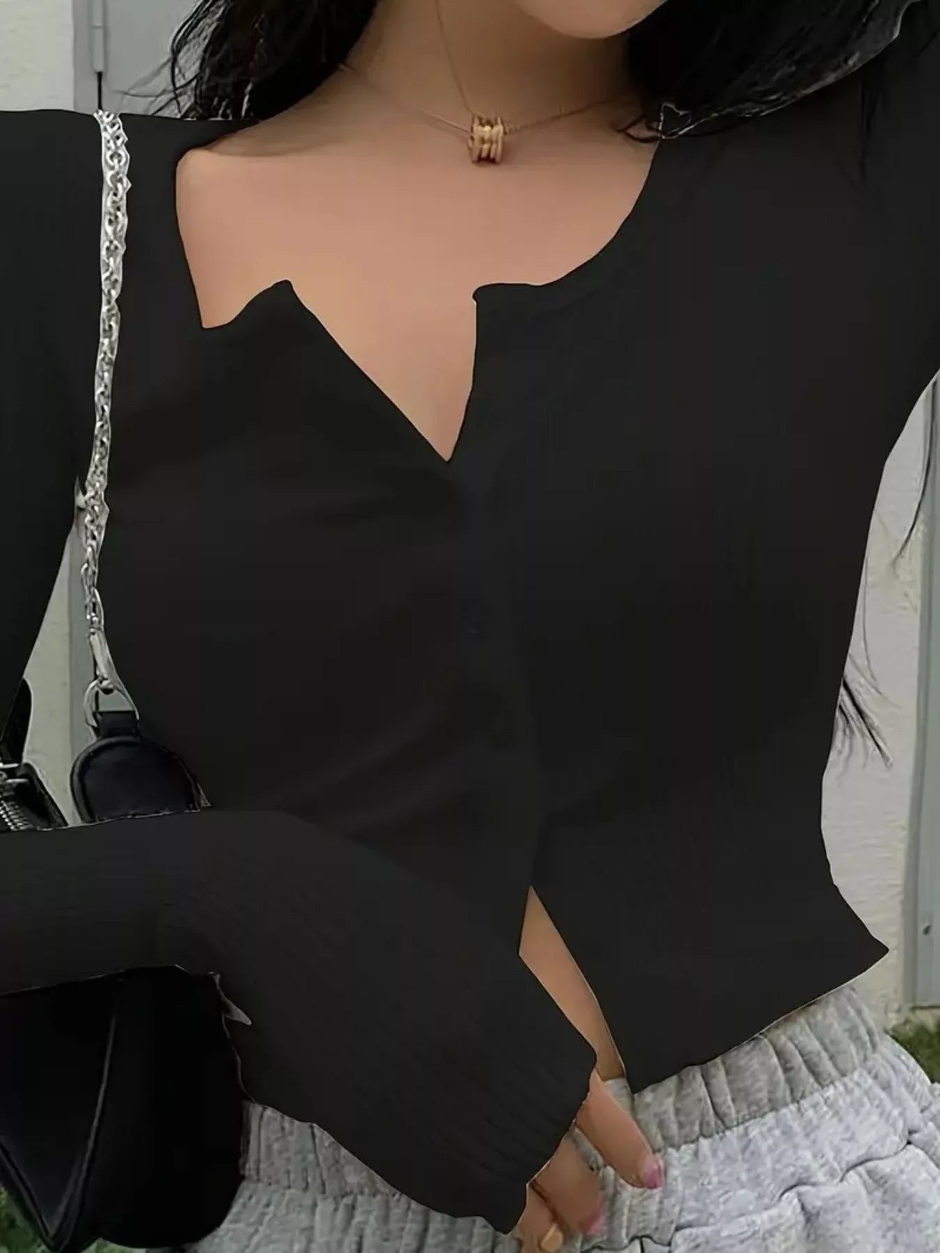 Ribbed Button-Down Long Sleeve T-Shirt nicholesgifts