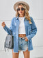 Distressed Raw Hem Dropped Shoulder Denim Jacket nicholesgifts