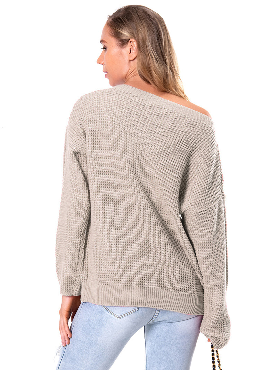 Boat Neck Drop Shoulder Long Sleeve Sweater nicholesgifts