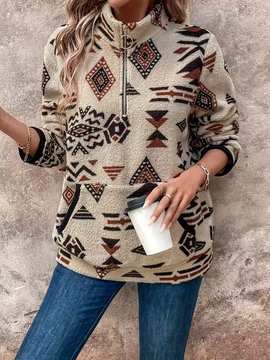 Geometric Half Zip Long Sleeve Sweatshirt nicholesgifts
