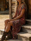 Printed V-Neck Short Sleeve Midi Dress nicholesgifts