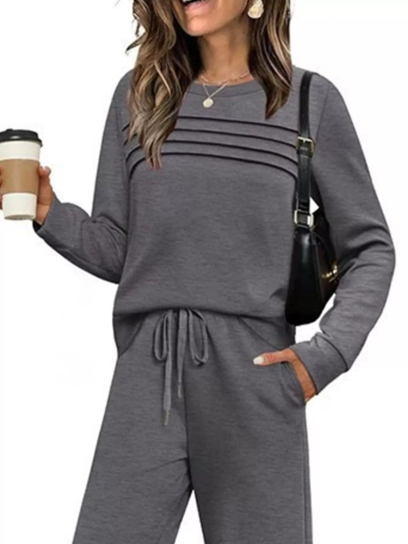Full Size Long Sleeve Round Neck Top and Pants Set Plus Size nicholesgifts
