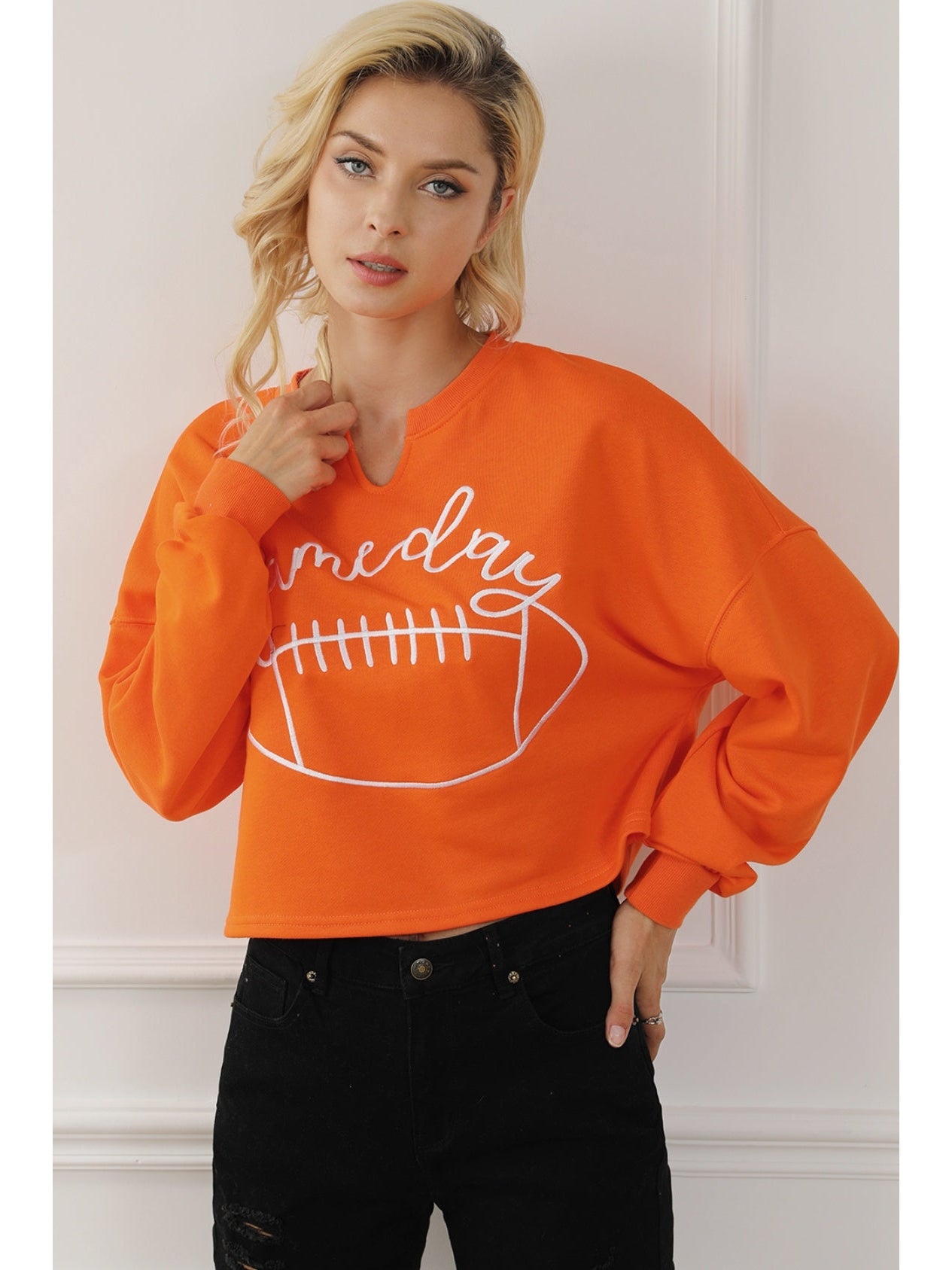 Women Game Day Football Graphic Notched Sweatshirt nicholesgifts