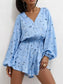 Floral V-Neck Long Sleeve Romper with Elastic Waist nicholesgifts