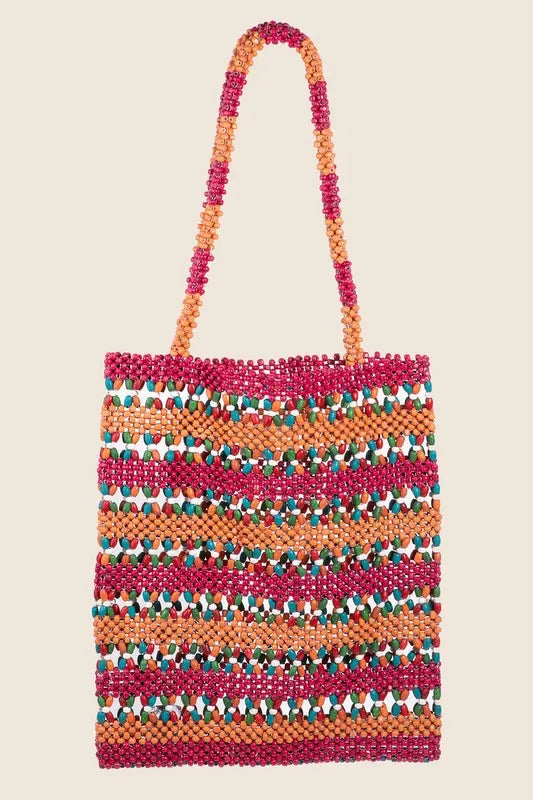 Fame Contrast Wooden Beaded Tote Bag Trendsi