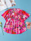 Smocked Printed Round Neck Half Sleeve Blouse nicholesgifts