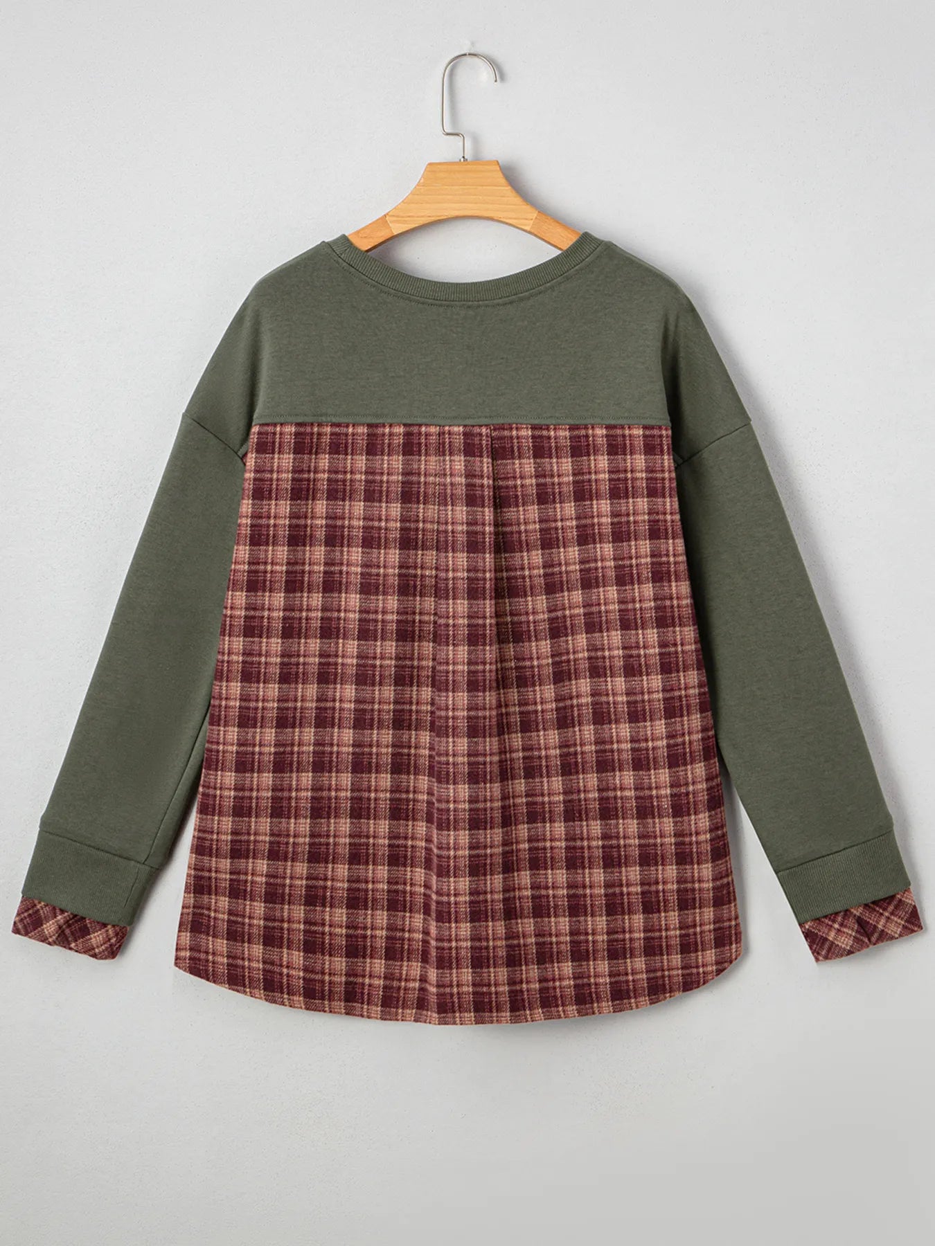 Plaid Patchwork Drop Shoulder Sweatshirt Trendsi