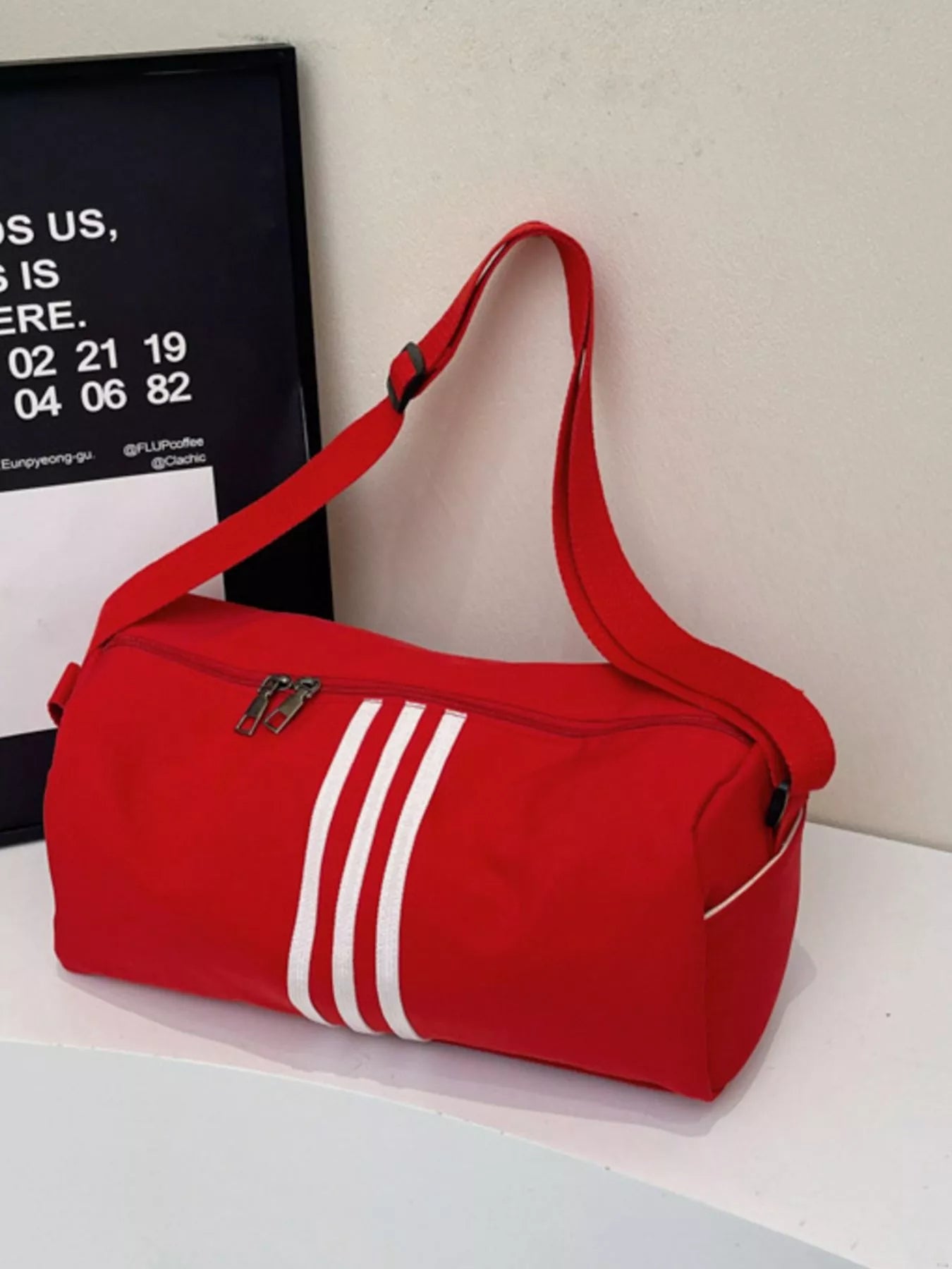 Striped Adjustable Strap Duffel Bag nicholesgifts