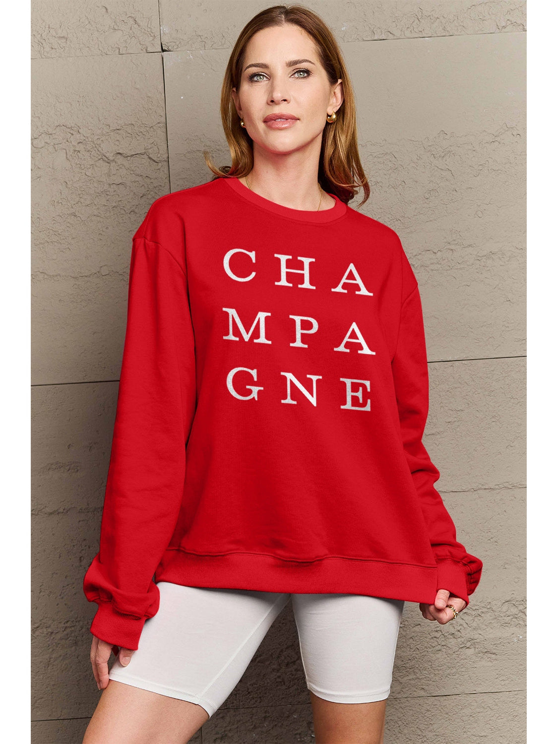 Women Simply Love Full Size CHAMPAGNE Graphic Long Sleeve Sweatshirt nicholesgifts