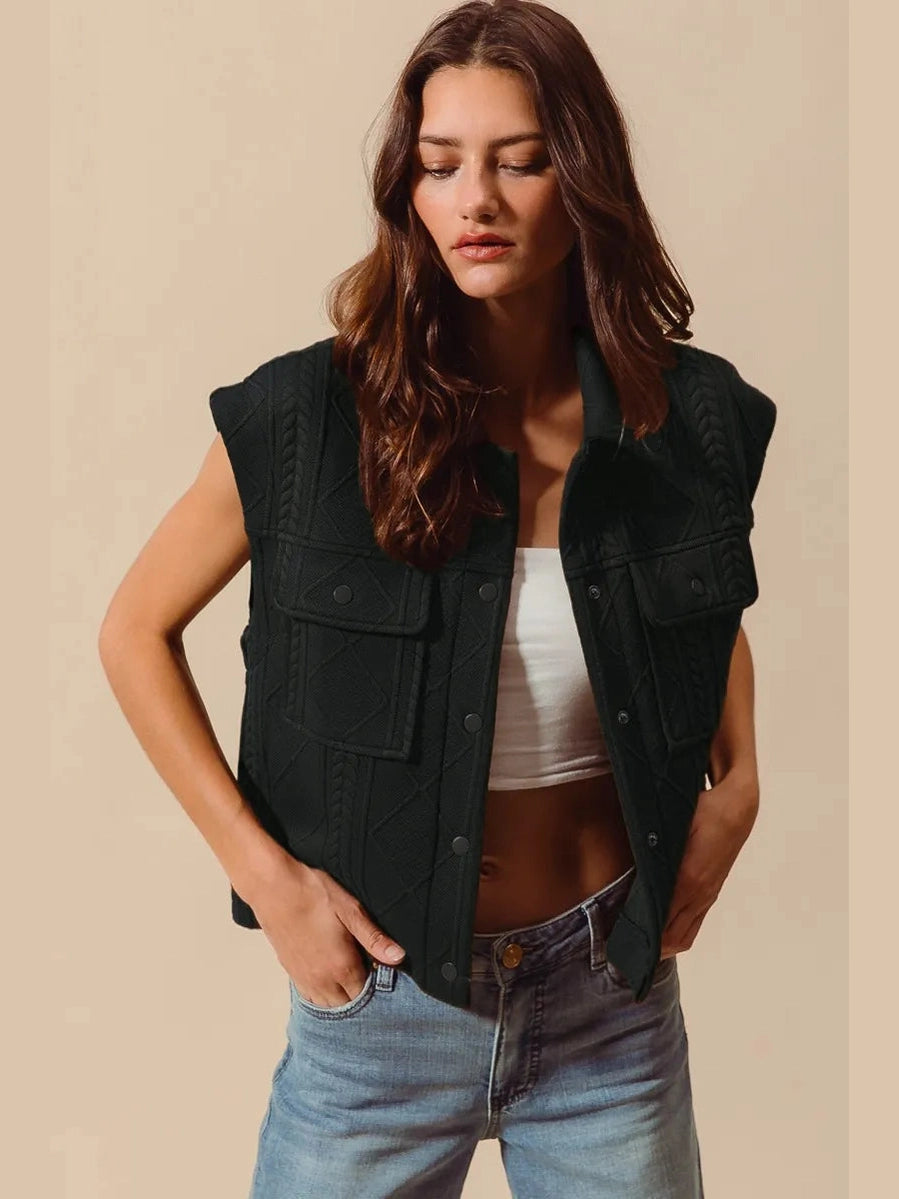 SO ME Cable Quilting Stitch Button Up Knit Vest nicholesgifts