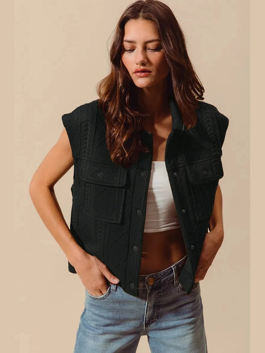 SO ME Cable Quilting Stitch Button Up Knit Vest nicholesgifts