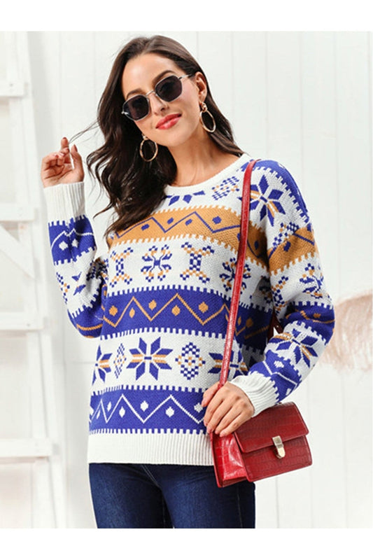 Snowflake Pattern Round Neck Sweater
