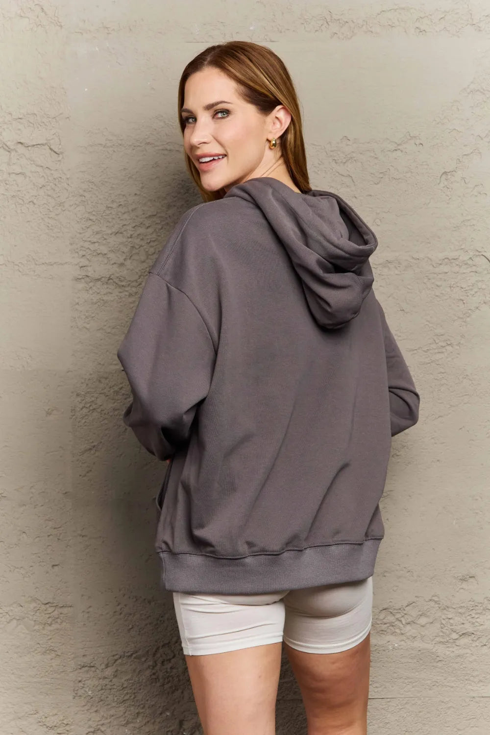 Full Size Long Sleeve Dropped Shoulder Hoodie Trendsi
