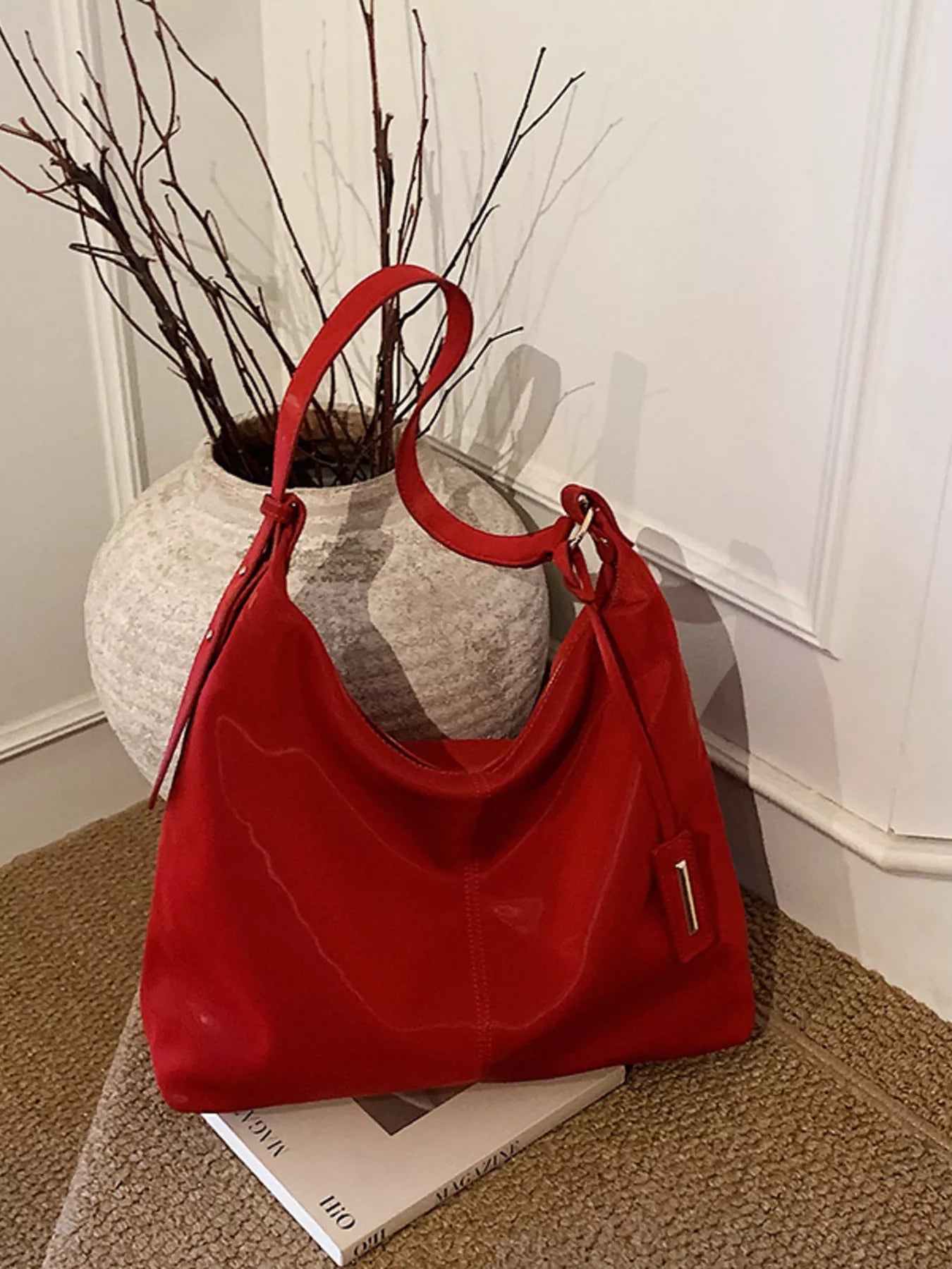 Solid Color Leather Shoulder Bag nicholesgifts