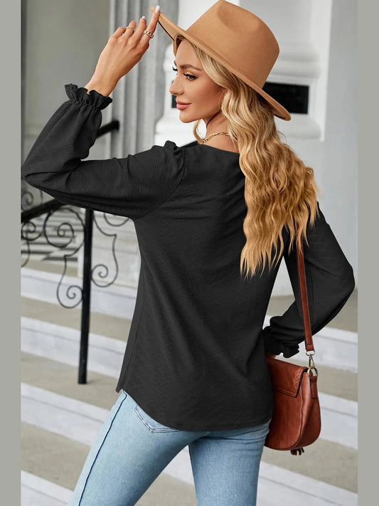 Round Neck Flounce Sleeve T-Shirt nicholesgifts