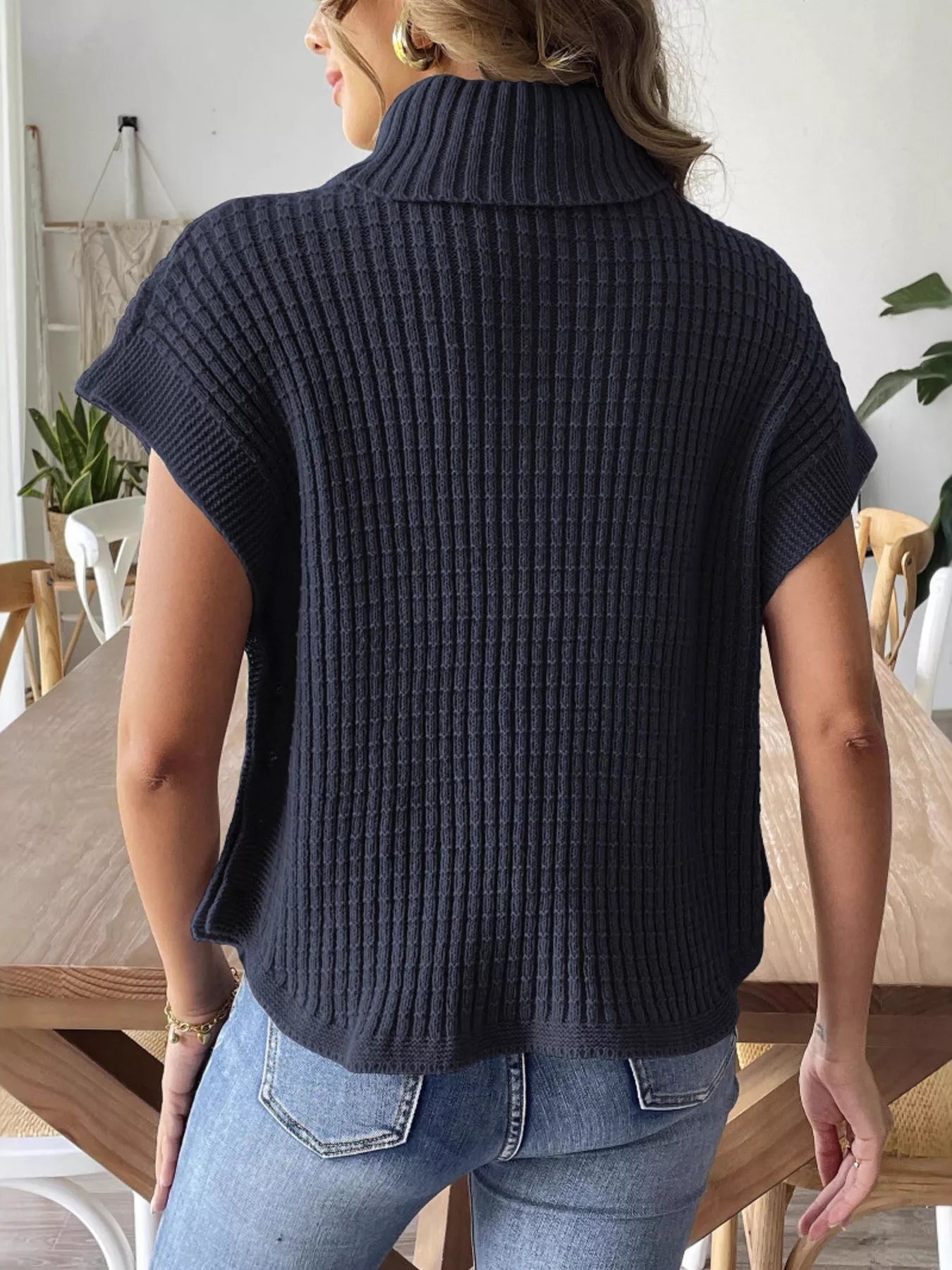 Turtleneck Side Decor Button Sweater Vest nicholesgifts
