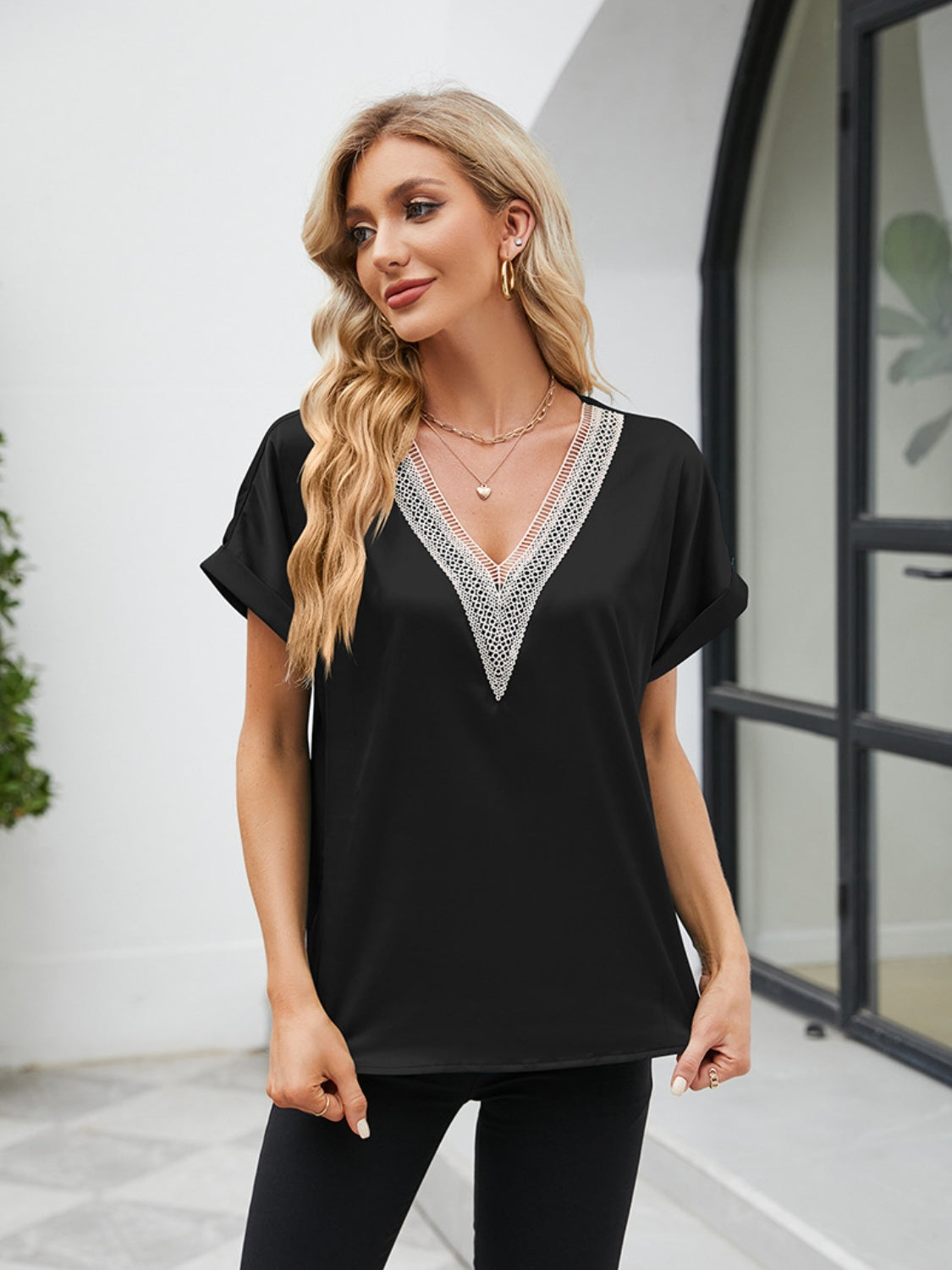 V-Neck Short Sleeve Blouse nicholesgifts