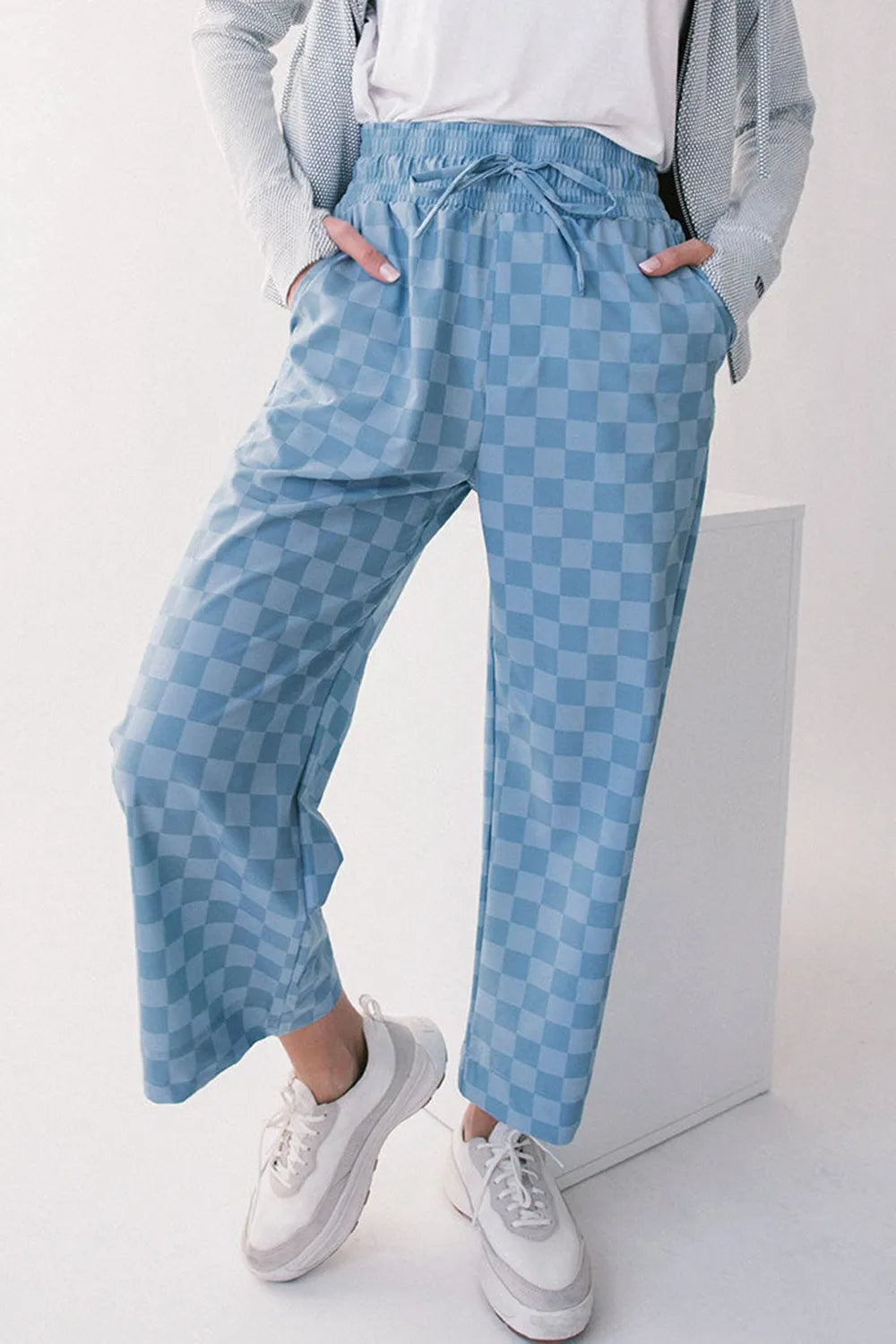 Checkered Elastic High Waist Loose Casual Pants NicholesGifts