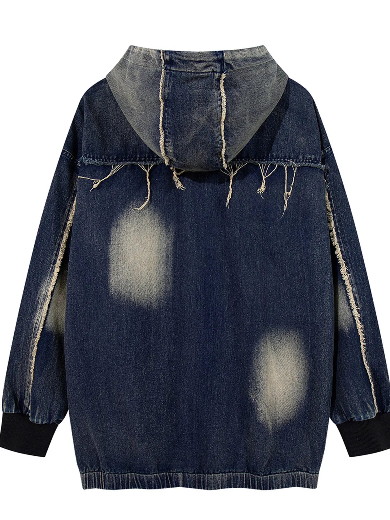 Men's Distressed Denim Patchwork Oversized Hoodie with Frayed Details NicholesGifts