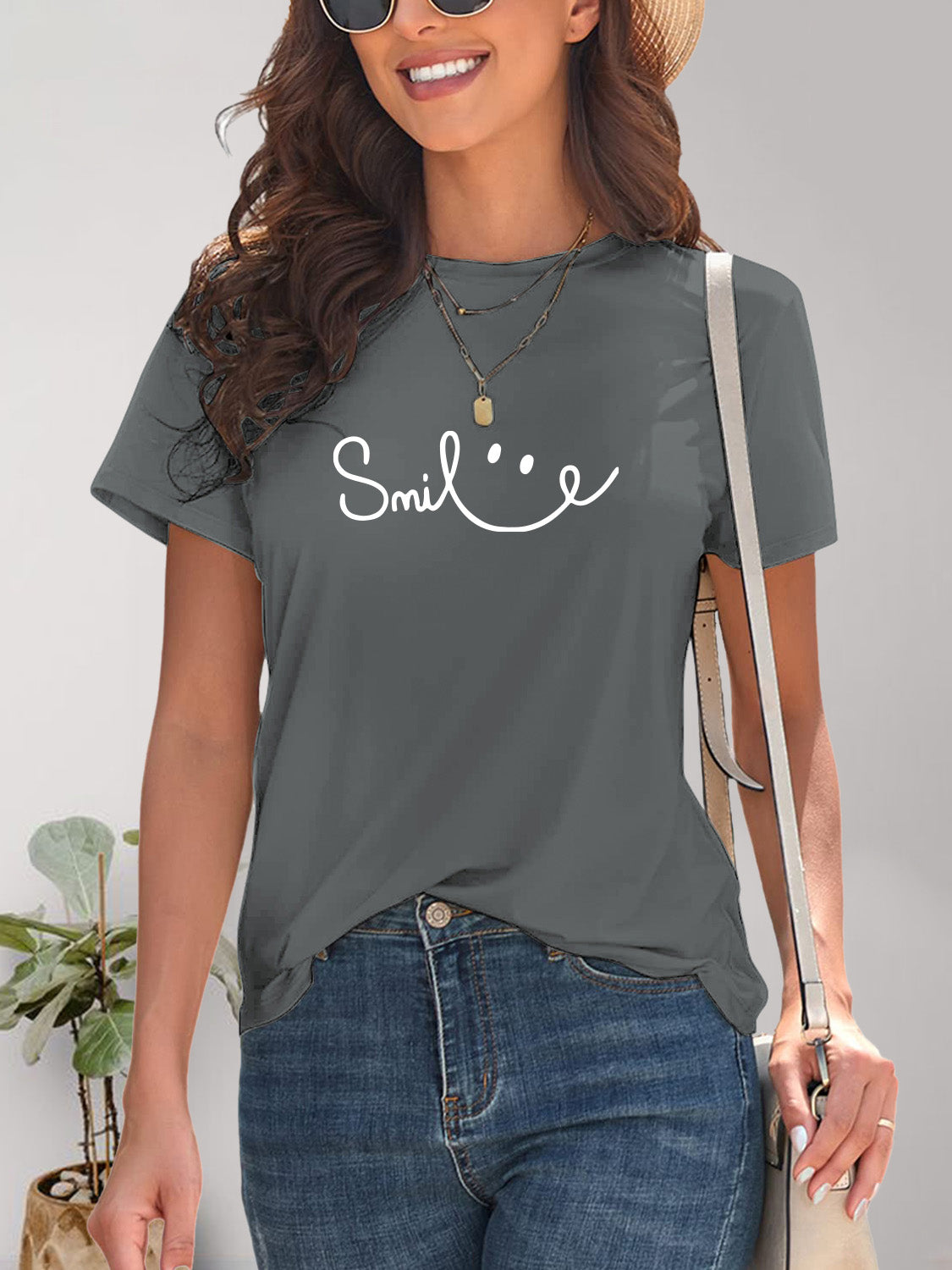 SMILE Round Neck Short Sleeve T-Shirt nicholesgifts