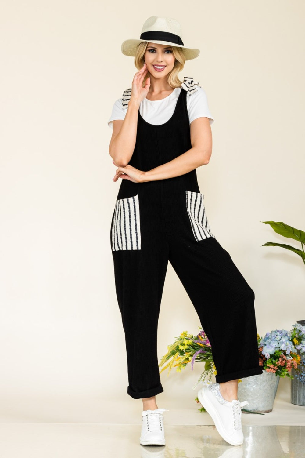 Celeste Full Size Stripe Contrast Pocket Rib Jumpsuit nicholesgifts