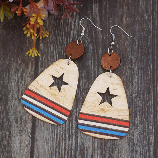 Cutout Star & Stripes Wooden Dangle Earrings NicholesGifts