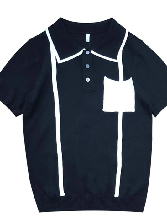 Men's Full Size Contrast Trim Knit Polo Shirt Plus Size Trendsi