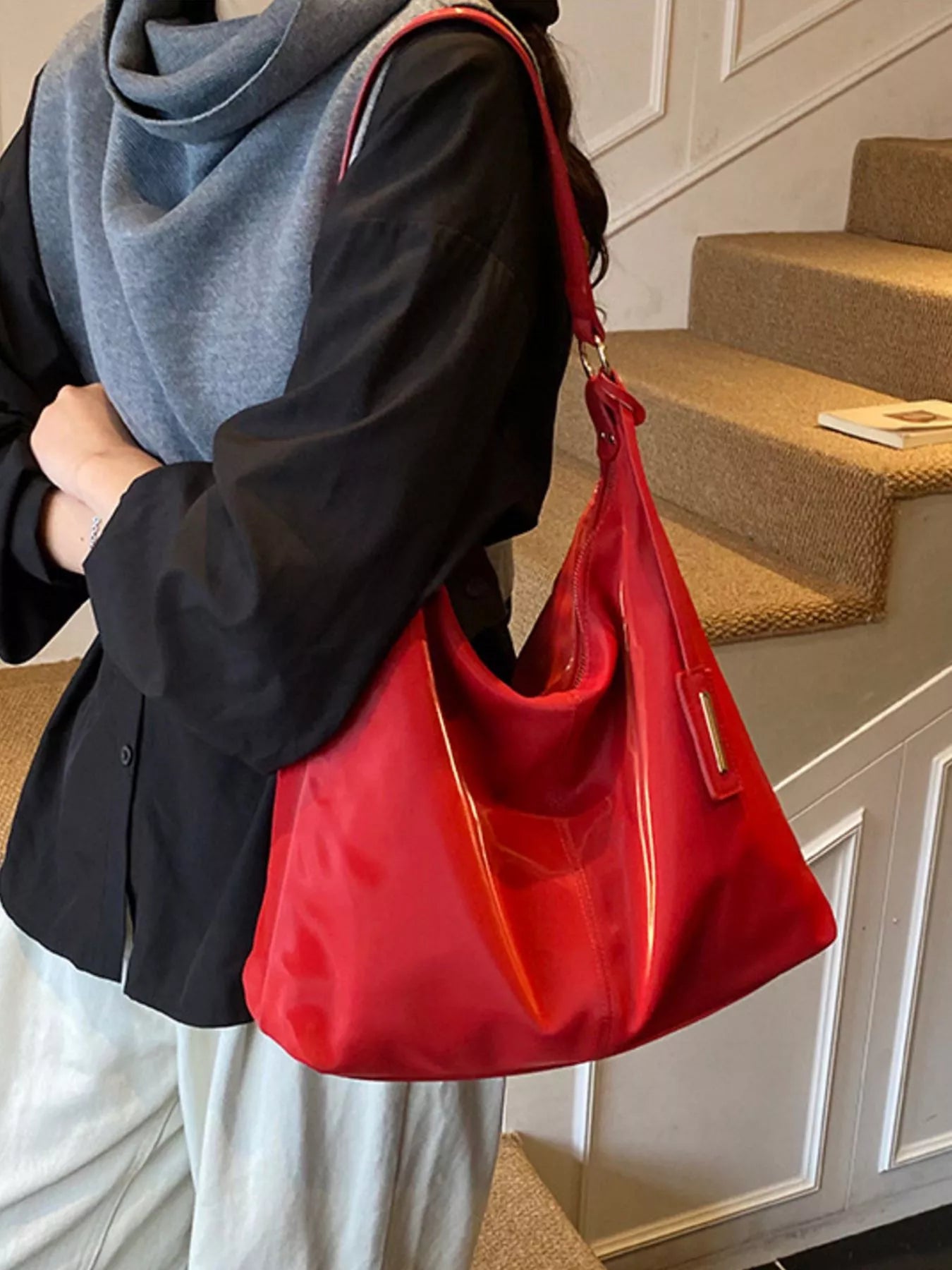 Solid Color Leather Shoulder Bag nicholesgifts