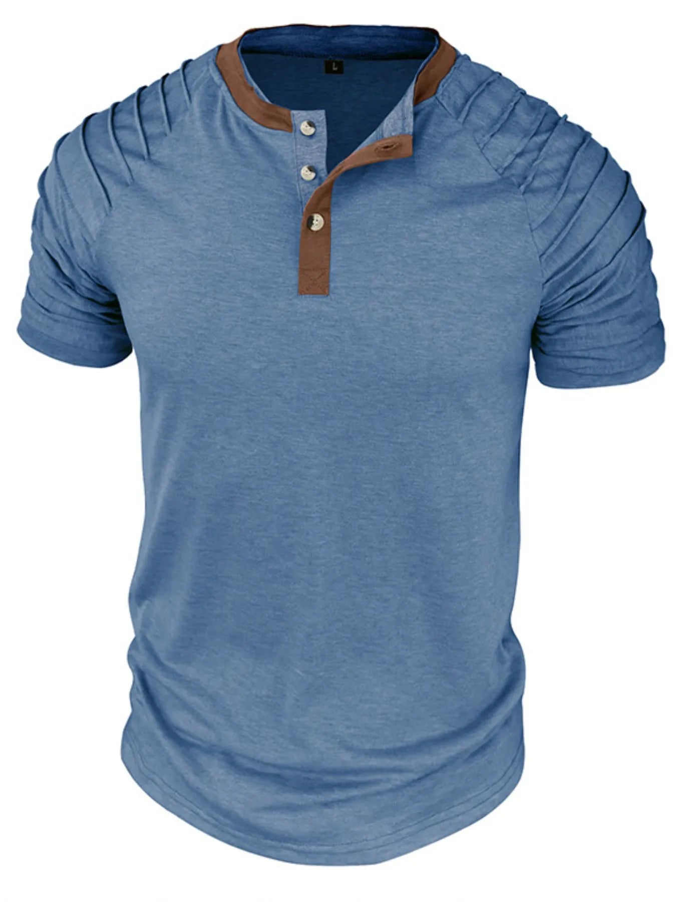 Men's Full Size Casual Henley Short Sleeve Top with Contrast Collar Plus Size NicholesGifts