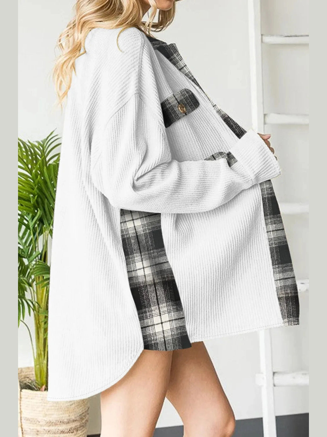Plaid Button Down Collared Jacket nicholesgifts