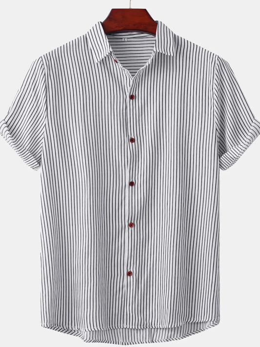 Men's Plus Size Striped Short Sleeve Button-Down Shirt NicholesGifts
