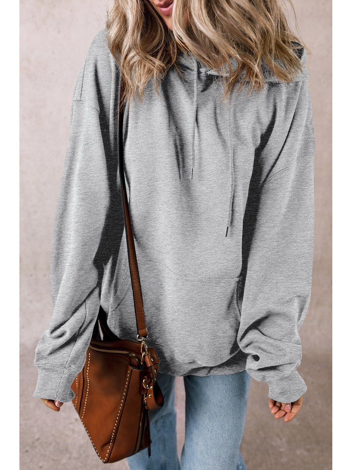 Women Drawstring Pocketed Long Sleeve Hoodie nicholesgifts