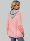 Women Drawstring Striped Long Sleeve Hoodie nicholesgifts