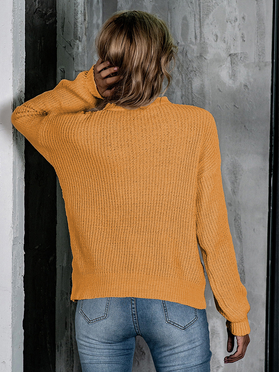 Openwork Mock Neck Long Sleeve Sweater NicholesGifts