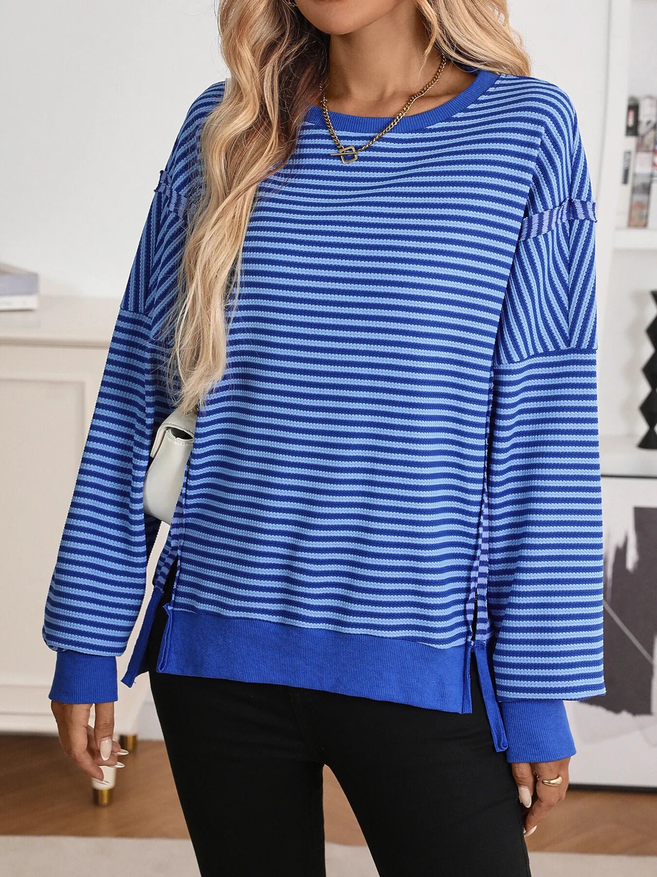 Exposed Seam Striped Contrast Sweatshirt