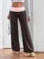 Women Contrast Waistband Wide Leg Pants nicholesgifts