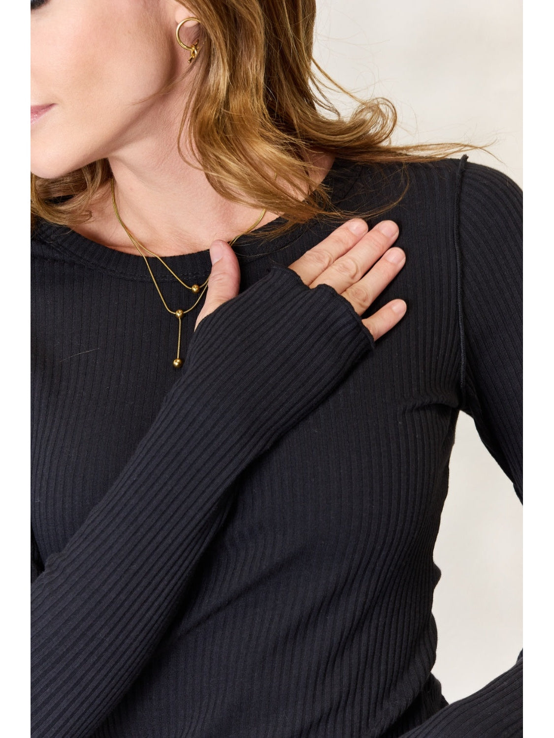 Culture Code Full Size Ribbed Round Neck Long Sleeve Top nicholesgifts