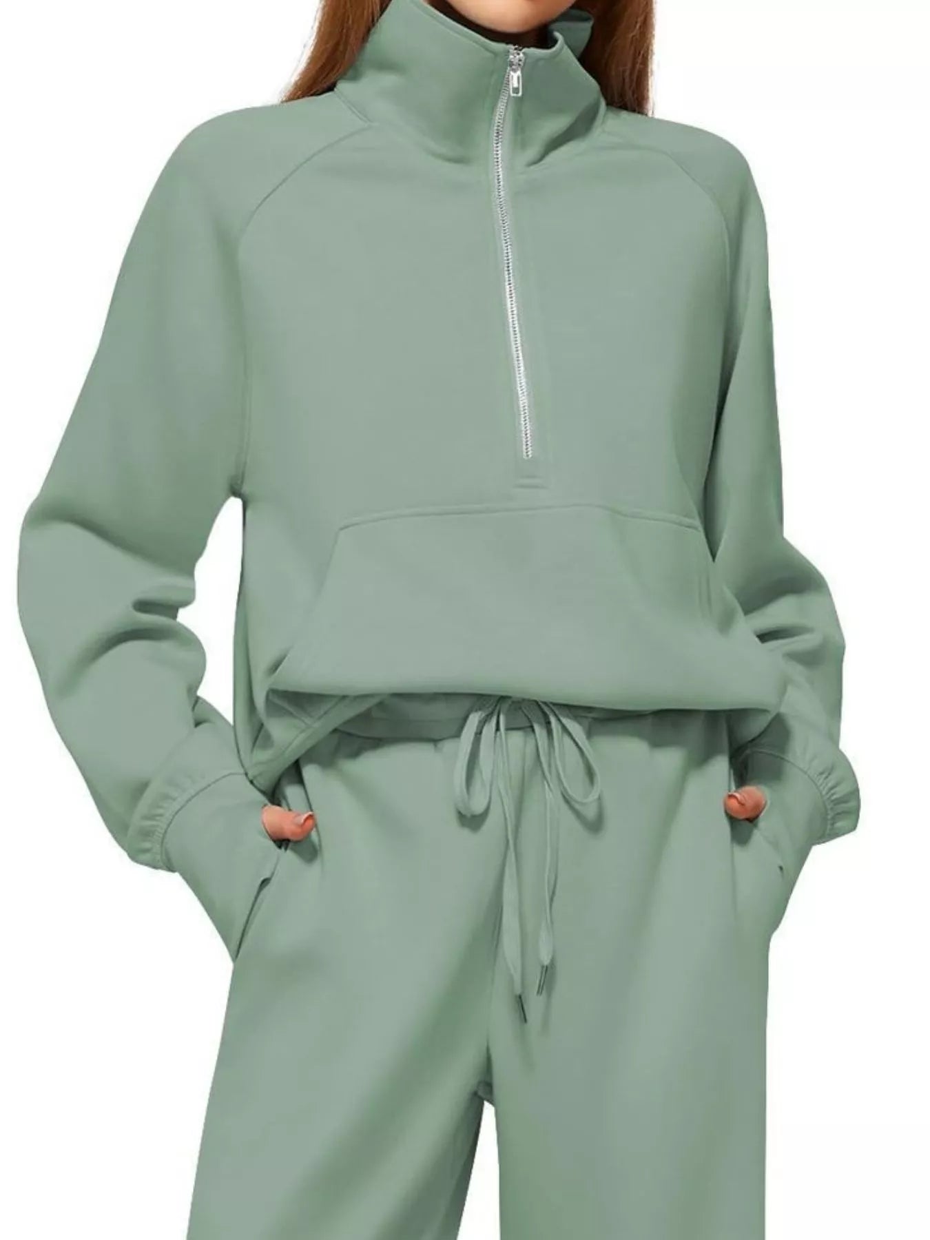 Full Size Half-Zip Sweatshirt and Wide-Leg Pants Set Plus Size Trendsi