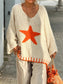 Star V-Neck Long Sleeve Oversize Sweater nicholesgifts