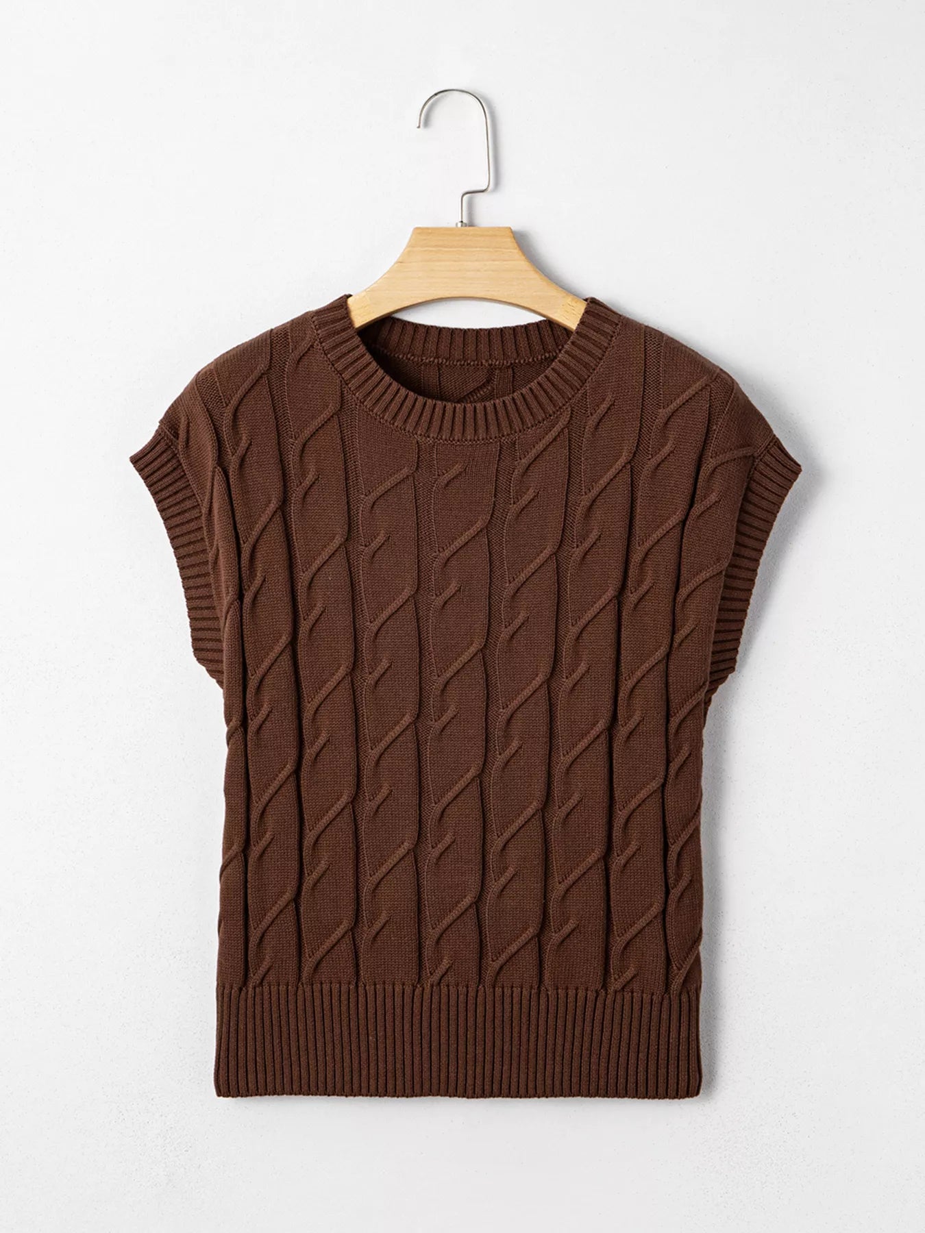 Cable Texture Crew Neck Short Sleeve Sweater Top